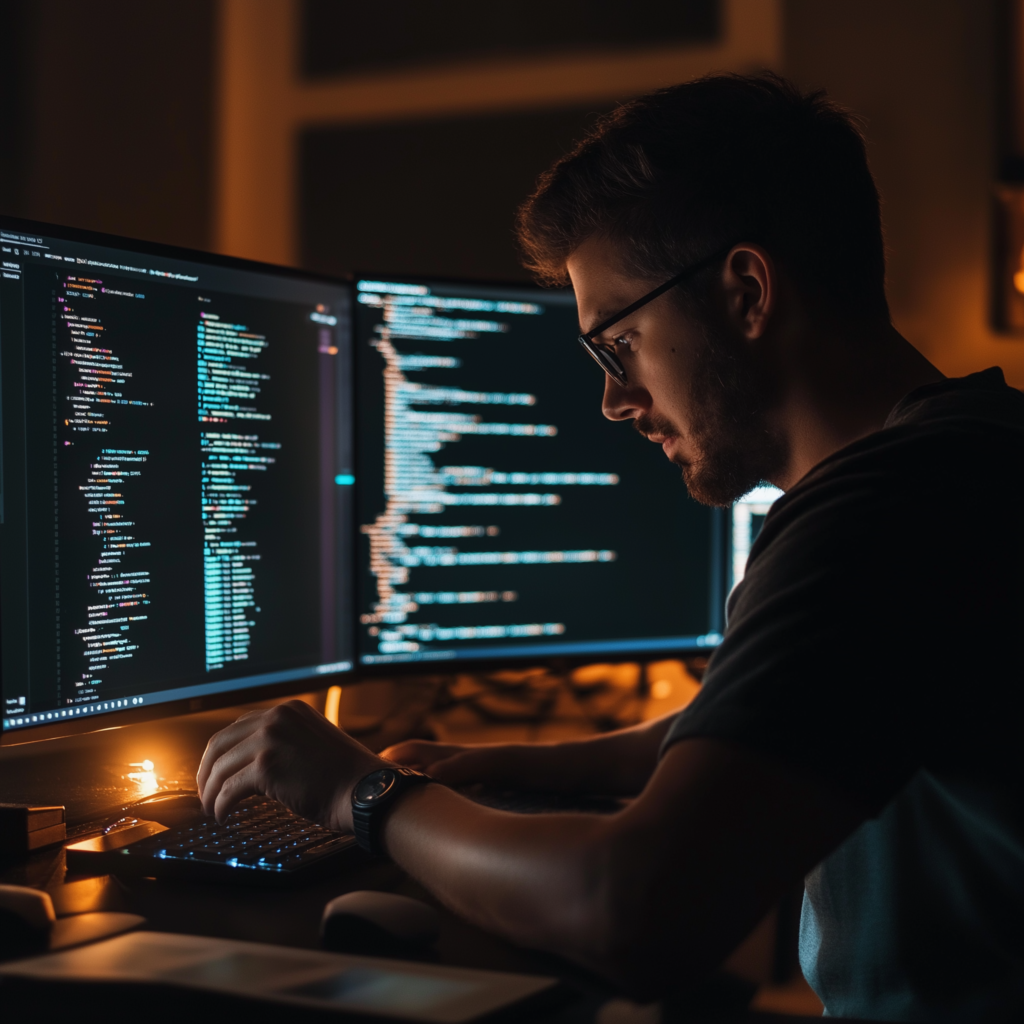 Programador trabajando en proyectos blockchain